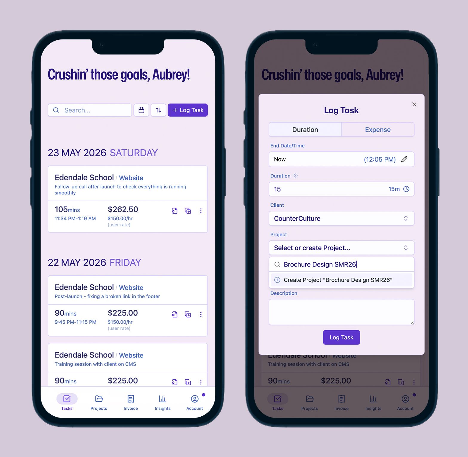 Logging your time in TallyHo - on the go