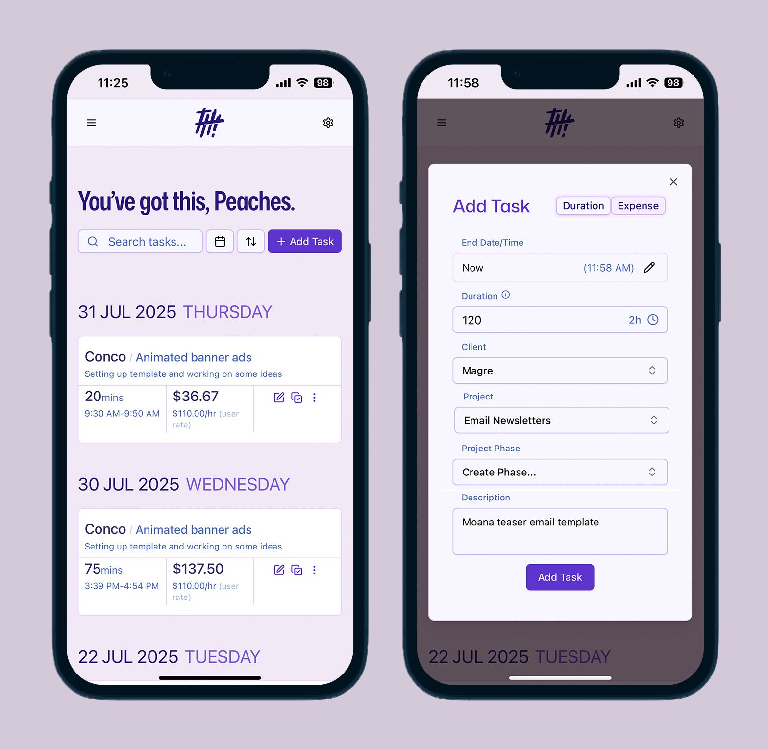 Logging your time in TallyHo - on the go