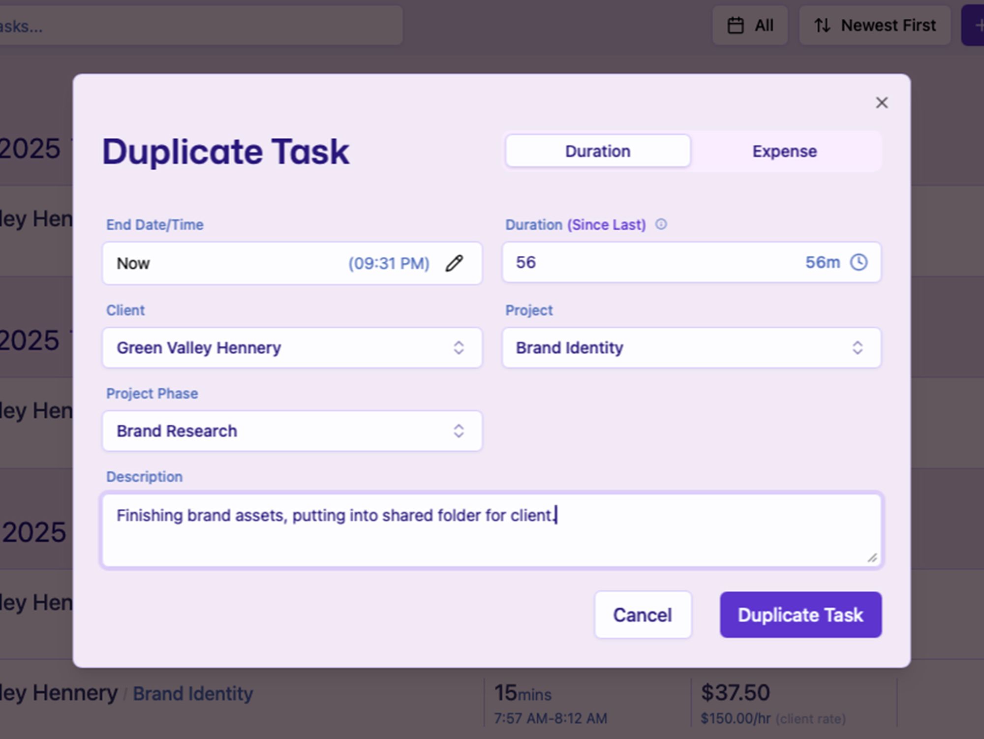 TallyHo duplicate task feature in action